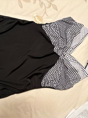 Black Swimsuit Top with Polka Dot Bust